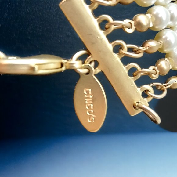 "4 Pc set" CHICO'S FAUX PEARL Bracelets & 5-STRAND STATEMENT CHOKER - Picture 7 of 8
